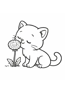 Весна | Кіт нюхає кульбабу